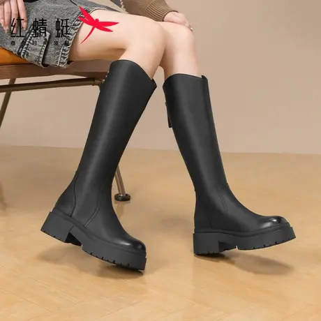 红蜻蜓女鞋冬季新款长筒靴骑士长靴西部高筒靴加绒保暖瘦瘦靴增高图片