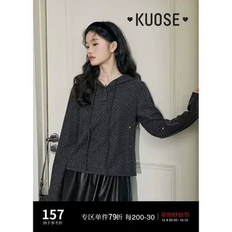 阔色休闲连帽套头卫衣2023女新款秋冬季灰色小个子短款套头上衣图片