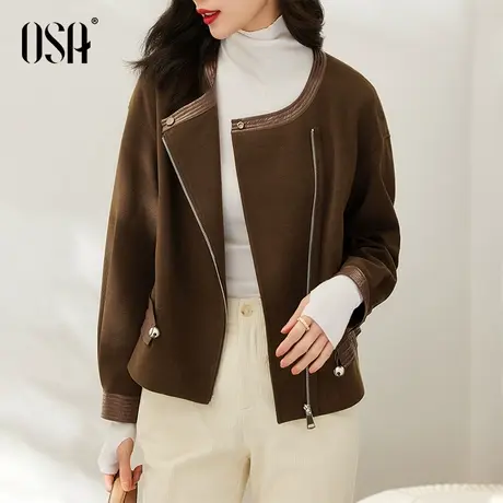 OSA欧莎高级感短款毛呢外套秋冬季2023年新款小个子赫本风大衣薄图片