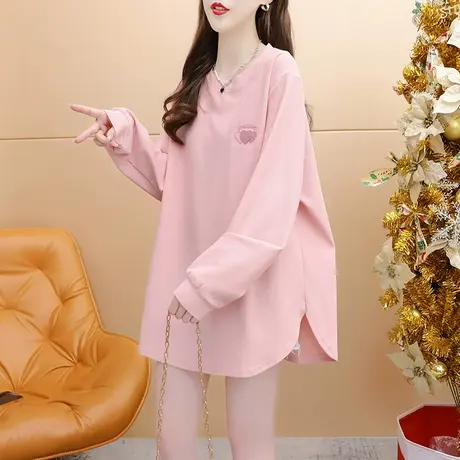 减10】春秋薄款卫衣女中长款2023新款早秋气质网红宽松设计感上衣图片