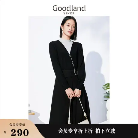 Goodland美地女装冬季撞色斜门襟假两件针织衫商品大图