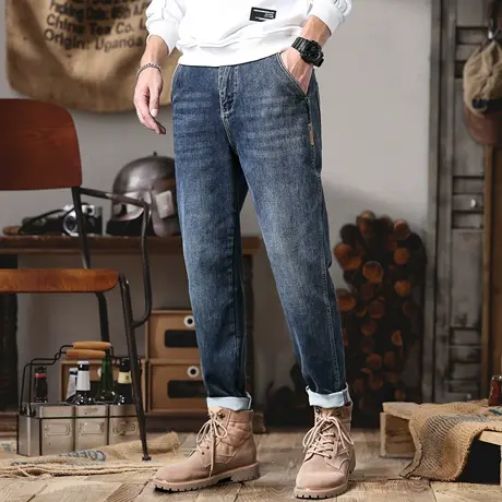 高街潮牌牛仔裤男美式经典宽松直筒裤子潮流时尚百搭休闲长裤子厚商品大图