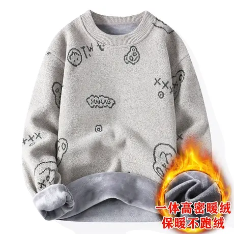 一体绒雪尼尔毛衣男秋冬季青少年加绒加厚针织衫初中高中学生线衣商品大图