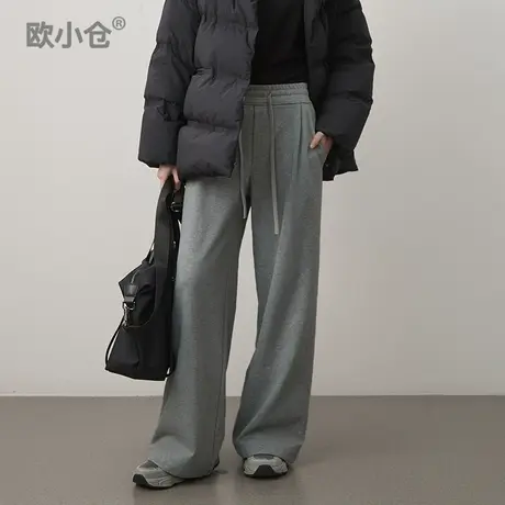 【直播间专享】运动风高端精梳长绒棉松紧腰打褶宽松阔腿运动裤商品大图