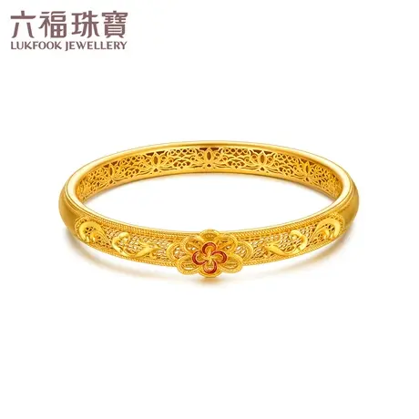 六福珠宝福满传家结缘黄金手镯女款足金镯子结婚嫁礼计价009037AA图片