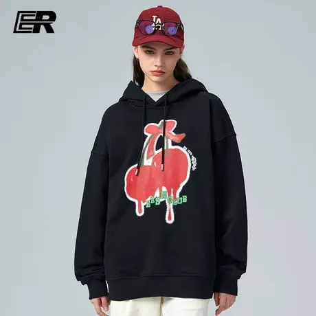 【年货节新品】ER樱桃卫衣男2024春季美式潮牌高街情侣抽绳帽衫商品大图