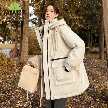 【仙老板】鸭鸭白鹿同款羽绒服女立领连帽时尚连帽宽松保暖外套商品大图