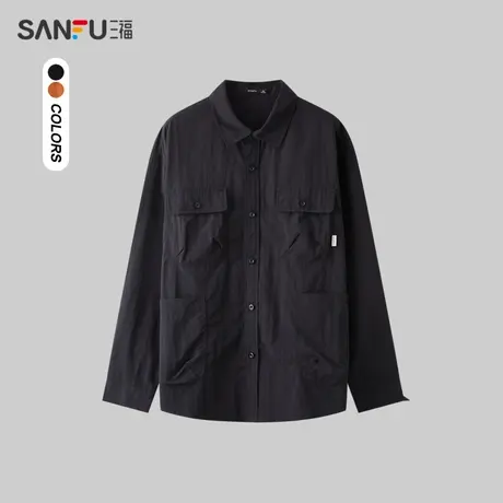 三福2024春季男士按扣口袋长衬衫 户外休闲翻领上衣男482209图片