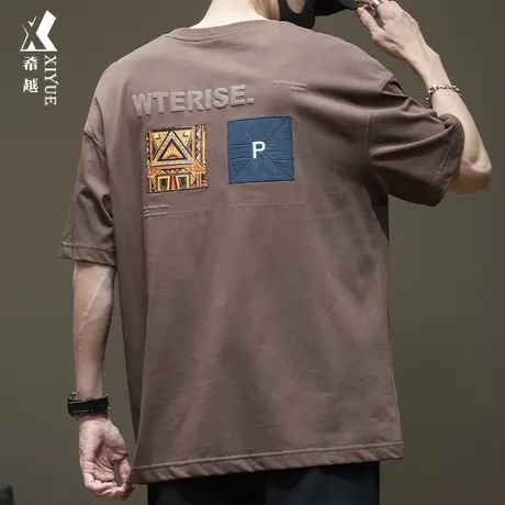 希越230克民族风印花短袖T恤男2024春夏新款宽松大码男士纯棉上衣商品大图