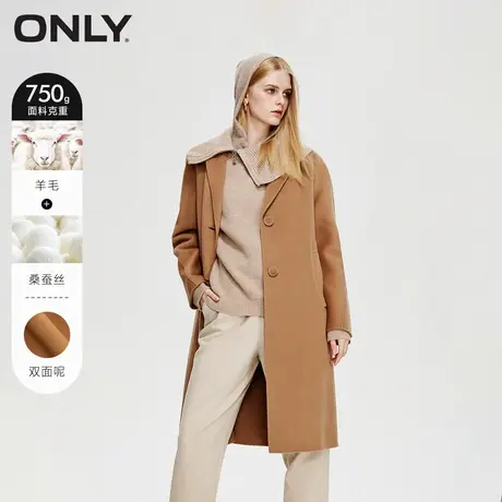 ONLY奥莱冬季新款双面呢平驳领绵羊毛中长款毛呢大衣女商品大图