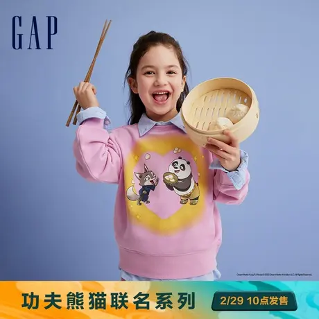 【功夫熊猫联名】Gap男女童春季2024新款洋气印花圆领卫衣411799商品大图