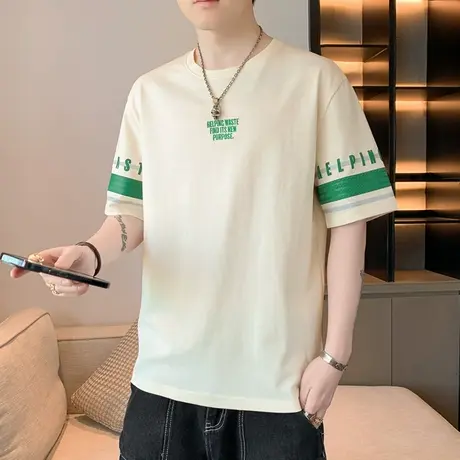 短袖T恤男纯棉上衣夏装薄款男装简约半袖夏季休闲汗衫中学生体恤商品大图