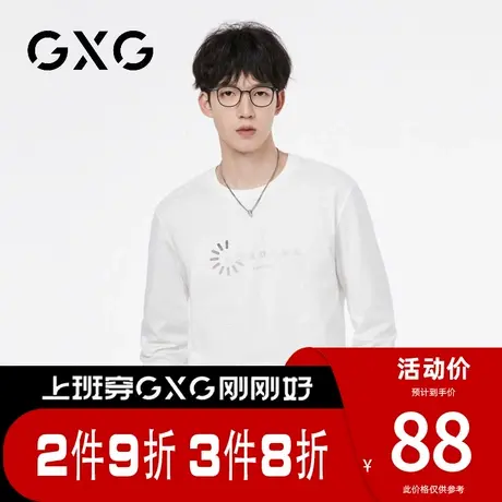 【新品】GXG【100%棉】春季新品简约百搭休闲圆领长袖t恤上衣商品大图
