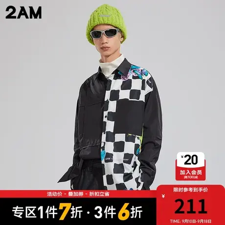 卡宾潮牌2AM棋盘格设计感宽松落肩黑色衬衫商品大图