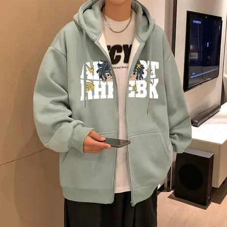 ins潮牌美式卫衣男春秋季新款拉链开衫连帽宽松情侣外套重磅休闲商品大图