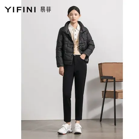 Yifini/易菲秋冬新款加绒休闲裤黑色加厚小脚长裤通勤直筒弹力裤商品大图