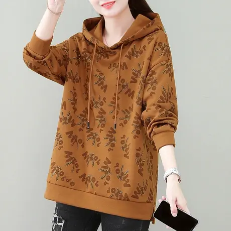 中长款卫衣女春秋季新款时尚设计感宽松遮臀上衣显瘦休闲连帽外套图片