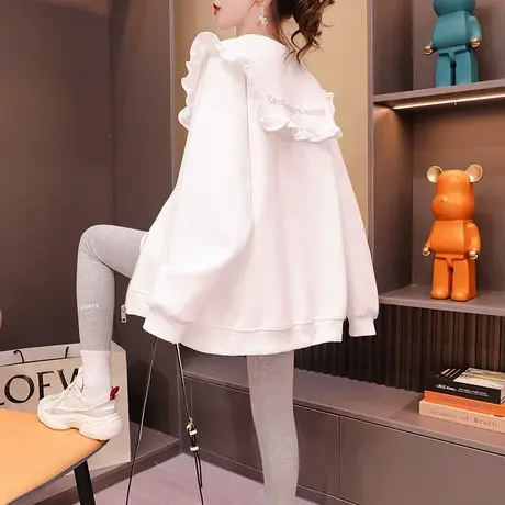 海军领卫衣开衫女2023新款秋冬季洋气减龄网红宽松设计感上衣外套商品大图