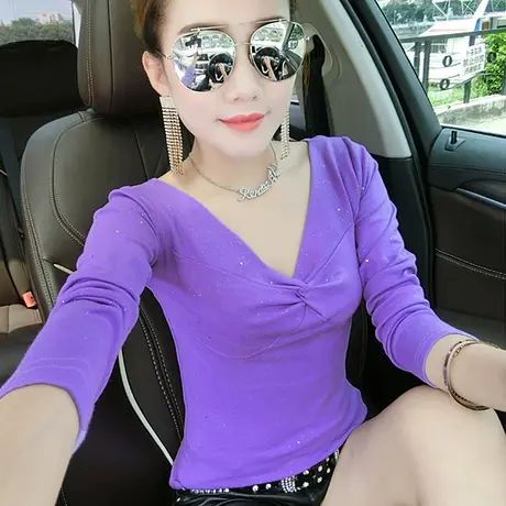 时尚春秋长袖女上衣设计感2023新款性感紧身T恤百搭纯棉打底小衫t商品大图