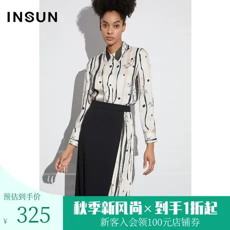 恩裳COVER2023春款新款品质仿真丝斜纹缎宽松量感印花经典衬衫女图片