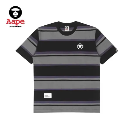 Aape旗舰店男装春夏条纹猿颜徽章简约短袖T恤1252XXK商品大图
