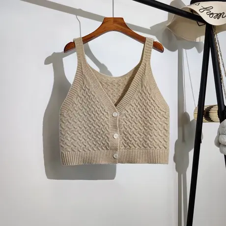 针织马甲背心女外穿春秋新款v领韩版百搭纹理无袖坎肩毛衣吊带衫商品大图