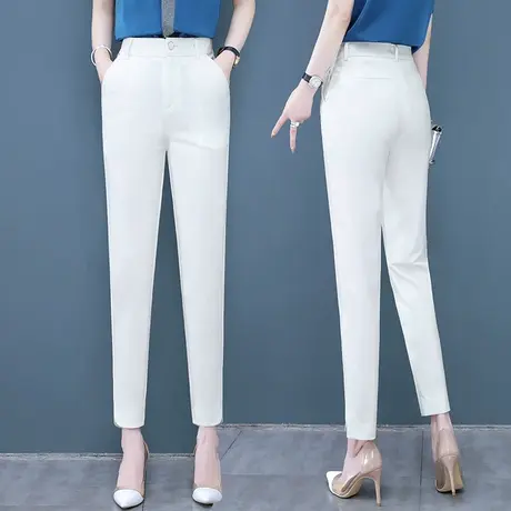 黑色西装裤女夏薄款高腰九分2023直筒开叉西裤白色显瘦休闲哈伦裤商品大图