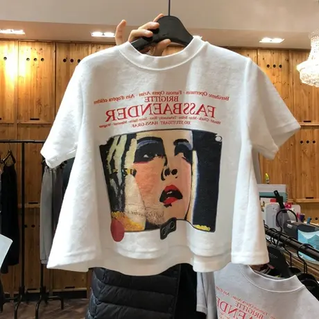 港风短袖t恤女2022新款夏季宽松韩版设计感小众短款露脐上衣服潮商品大图