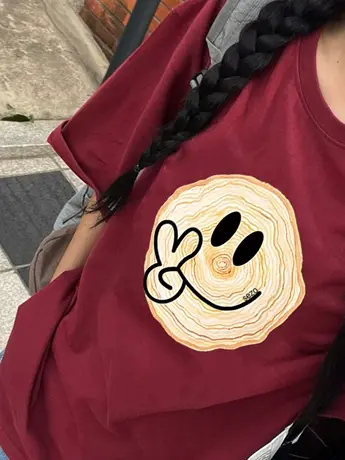 欧货酒红色仿棉短袖t恤女夏季2023新款高街美式复古潮牌宽松上衣商品大图