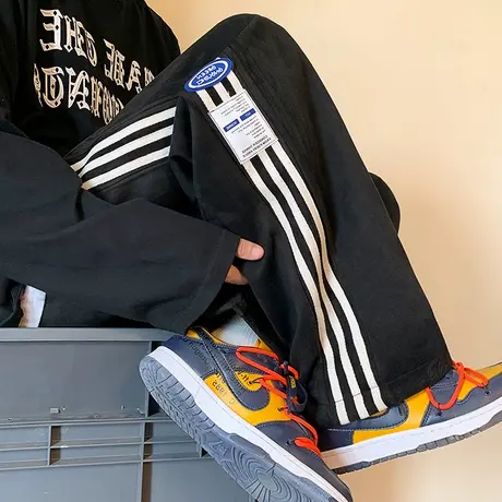 直筒裤子女加绒加厚秋冬小众设计感卫裤宽松休闲阔腿运动裤潮ins图片