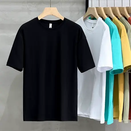 白色T恤男宽松潮牌潮流纯色内搭打底衫休闲夏季男装上衣服男短袖商品大图