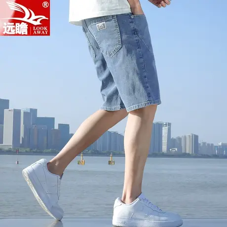 男士牛仔短裤夏季冰丝薄款中裤2023新款潮牌宽松直筒五分裤子男款商品大图