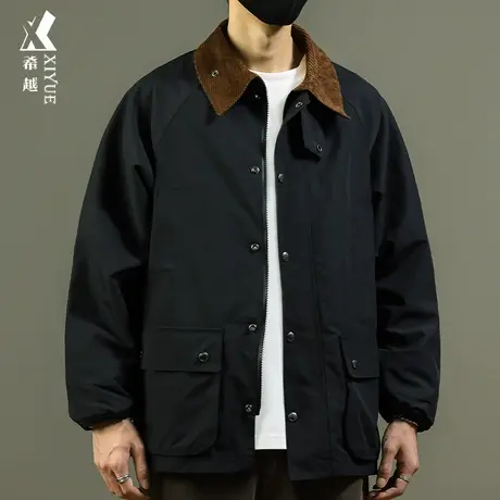 希越秋季防水太空棉夹克男款高领灯绒芯拼接外套宽松大码胖子上衣商品大图