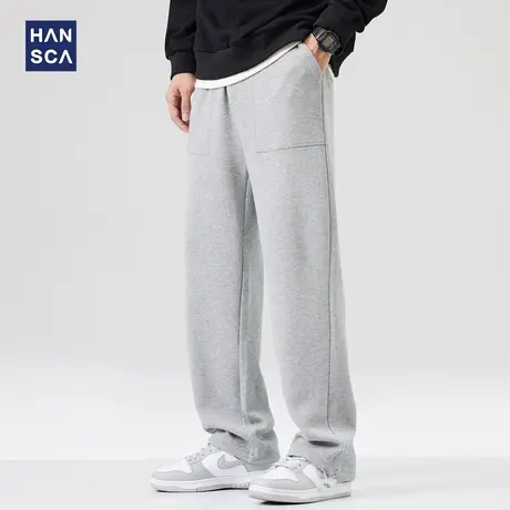 hansca灰色卫裤男秋冬款加厚美式重磅青少年休闲大码直筒运动长裤图片