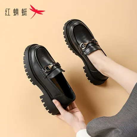 红蜻蜓乐福鞋厚底女鞋2023秋季新款真皮单鞋百搭英伦小皮鞋松糕底商品大图