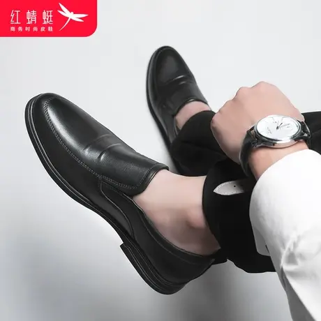 红蜻蜓男鞋春夏新款黑色真皮商务正装休闲皮鞋男士软底中年爸爸鞋商品大图