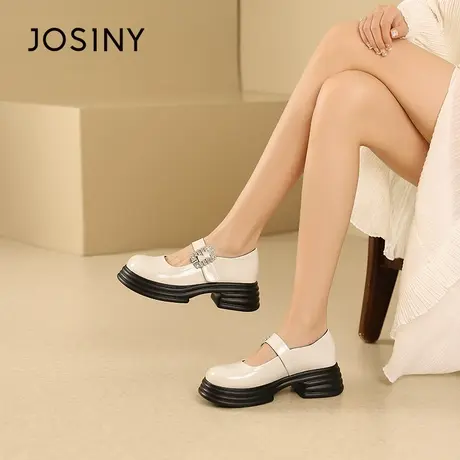 Josiny/卓诗尼小皮鞋2023秋季新款法式圆头珍珠一字带玛丽珍女鞋商品大图