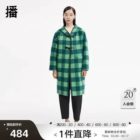 冬季新款羊毛宽松小众设计感活力撞色方格大衣女DDP4AD8020图片