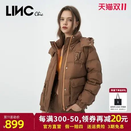 LINC金羽杰2023冬新款复古学院感反季断码女款短款面包服羽绒服女商品大图