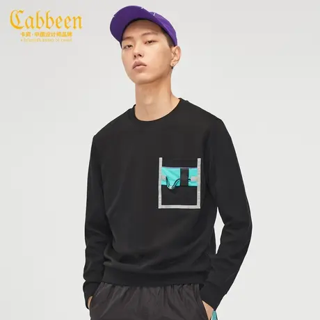 【清仓2件189元】卡宾男装休闲圆领长袖卫衣潮流拼接撞色宽松上衣商品大图