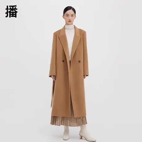 播翻领毛呢外套女2023秋冬新品绵羊毛中长款通勤呢大衣DDQ4AD5085图片