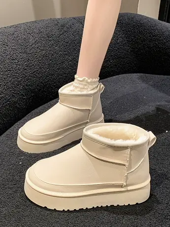 皮毛一体雪地靴女款2023新款冬季加绒鞋子厚底防水东北棉鞋短靴子图片