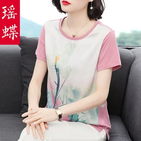 短袖2023年新款女装t恤宽松ins潮棉短款上衣夏季港风小衫印花妈妈商品大图