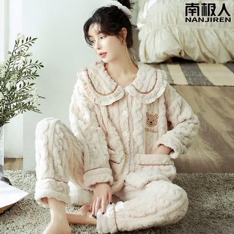 珊瑚绒睡衣女款冬季加绒加厚冬天2023新款法兰绒萌妹家居服秋冬款商品大图