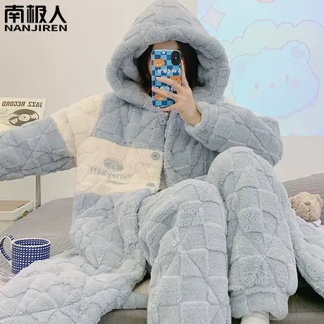 睡衣女冬季加绒加厚三层夹棉珊瑚绒秋冬款法兰绒明丽睡袍女款冬天商品大图