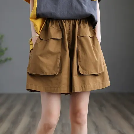 dza 高腰显瘦薄款短裤工装裤子女士新款宽松直筒裤夏季休闲五分裤图片