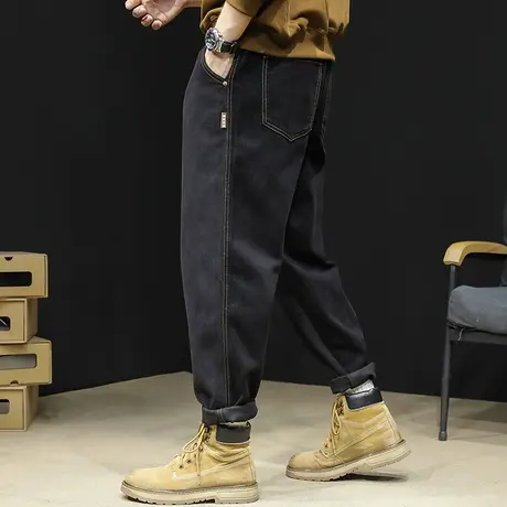 黑色牛仔裤男2023新款秋冬款潮牌宽松大码男士直筒休闲男裤子秋季商品大图