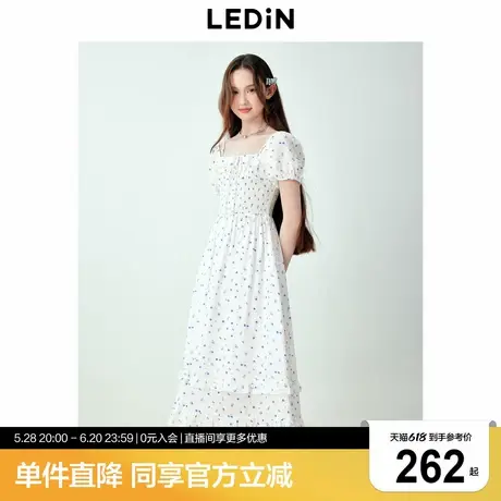 乐町亮丝碎花裙年夏季新款田园风方领连衣裙韩系清新气质长裙商品大图