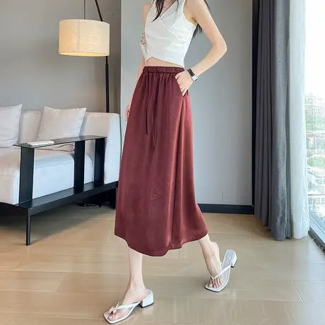 冰丝醋酸缎面半身裙女夏季薄款高腰显瘦宽松垂感休闲中长款a字裙图片