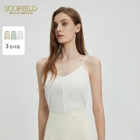 Scofield女装简约垂感吊带背心光泽感V领短袖T恤夏季上衣图片